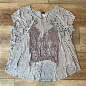 Free People Gray Beaded Detail Top